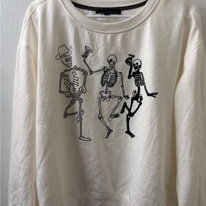 Cream Halloween Sweatshirt with Skeleton Design New without Tags